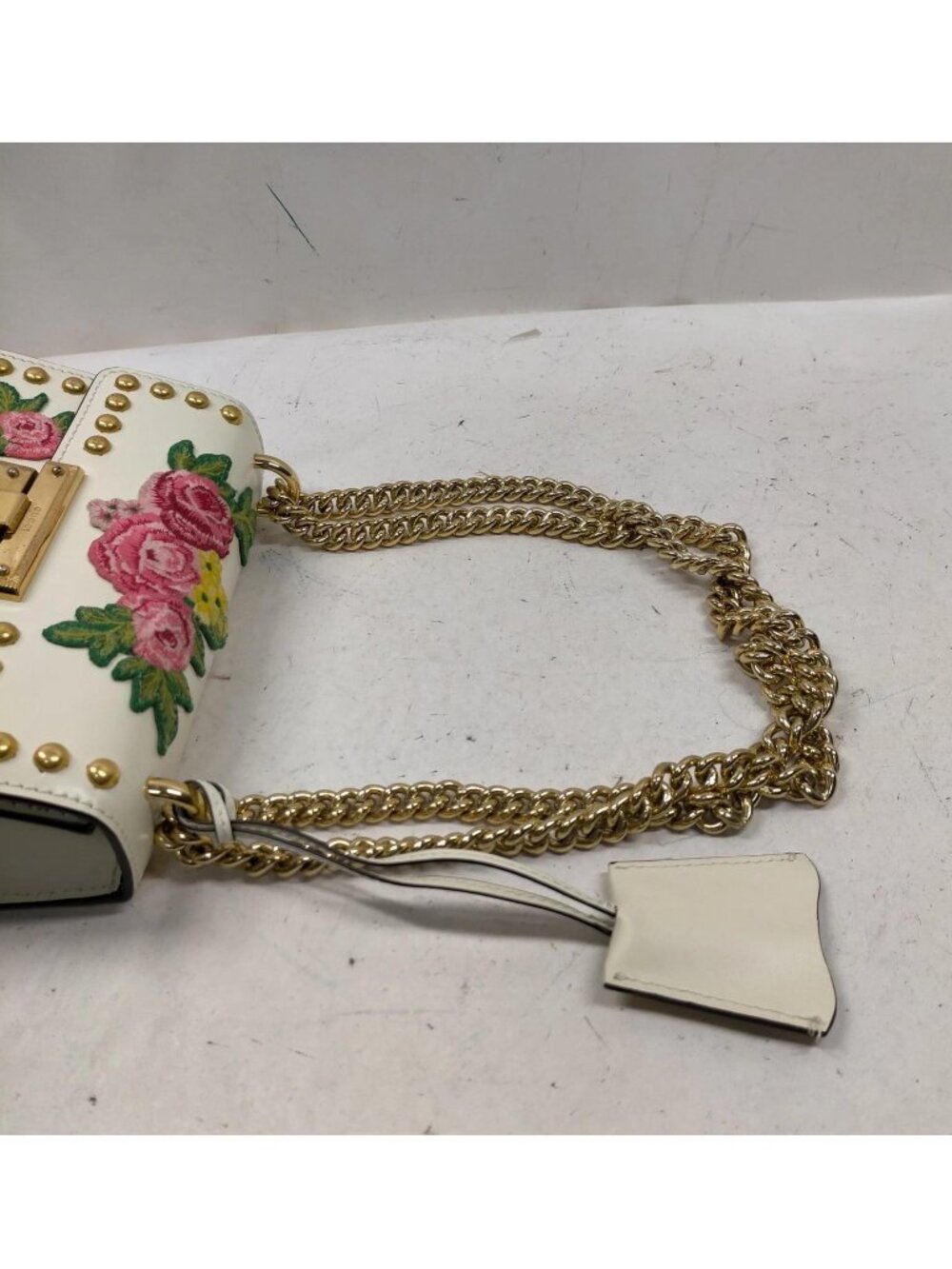 Authentic Gucci Padlock Embroidered Floral Studded White Leather Chain Crossbody - Picture 6 of 16